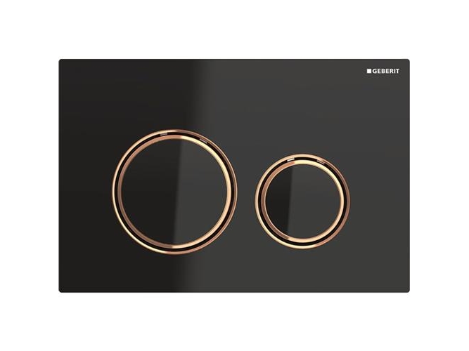 Geberit flush plate Geberit Sigma21 actuator, front, black glass, rings: red gold [1]