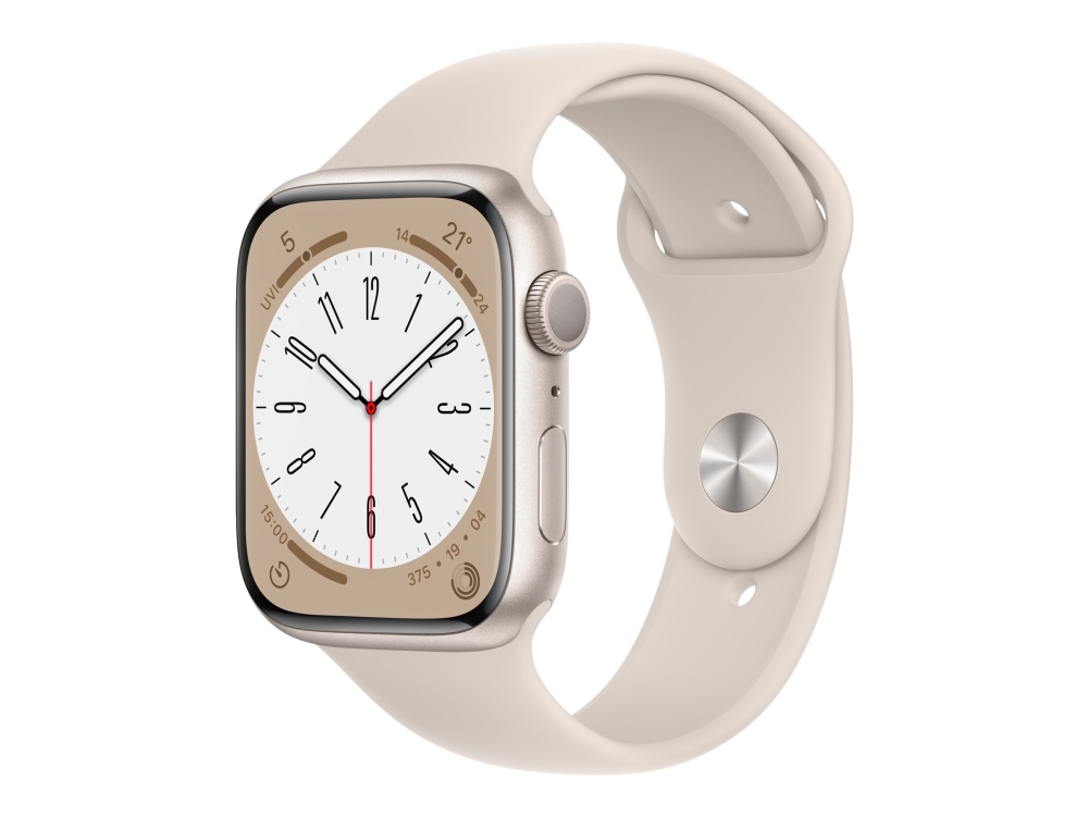 Apple Watch Series 8 (Gps) - 45 Mm - Stjernelys-Aluminium - Smart Ur Med Sportsbånd - Fluoroelastomer - Stjernelys - Båndstørrelse: Almindelig - 32 G