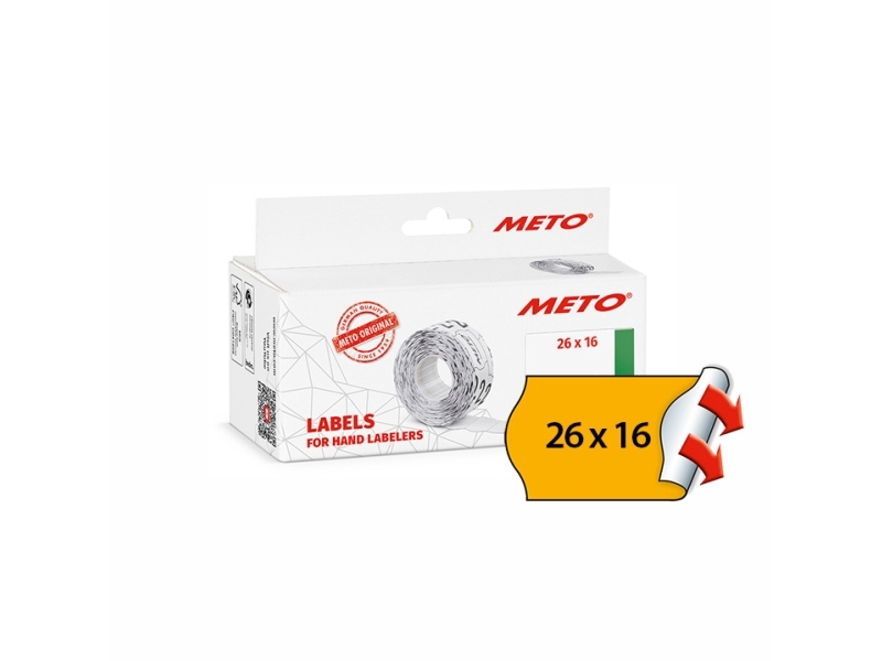 Meto Permanentklæbende Prisetiketter Brug Meto Neon-Orange Etiketter I 26X16 Mm Med Stærk Klæbeevne – Perfekt Til Tilbud Og Rabatmærkning Med 2-Linje