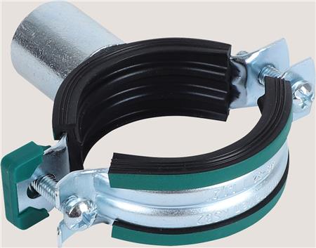 WALRAVEN KSB2 Trippelrörsklämma 2-skruvig förzinkad med snabblås. Gängat uttag M8/10/½. Bullerdämpande svart och grönt EPDM-gummi upp till 21 dB(A) | VVS Artiklar - Rör & Kopplingar - Rörstöd och infästningar | GameStuff