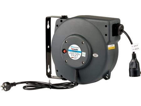 Flowconcept Aut. kabelopruller IP42, grå 3 x 1,5mm2 15m kabel dansk stik 1000/2000W 230V 10A