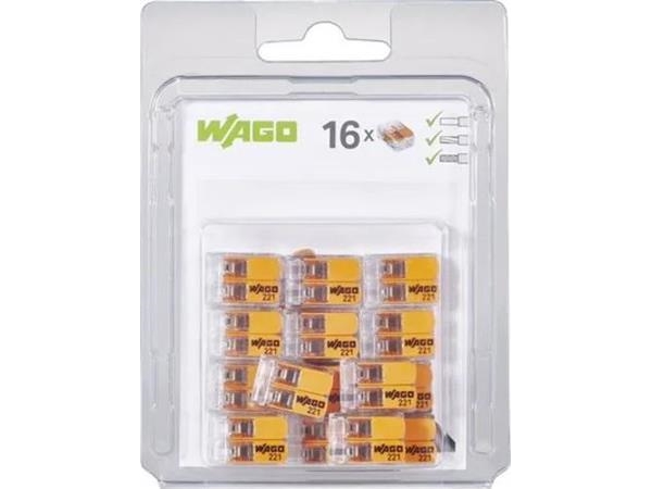 WAGO Fjeder Samlemuffe 2x0,14-4 mm². Transparent plast, med orange vipper, skrueløs, Halogenfri. BLISTERPAKKE 16 stk. | EL Artiklar - Andra EL - Samlare dosor och församlingar | GameStuff
