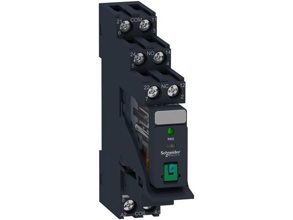 Schneider Electric Rxg Steckbeinrelais Mit Prüftaste Und Led Im Sockel Mit Diode, 2 C/O 5A Und 24Vdc