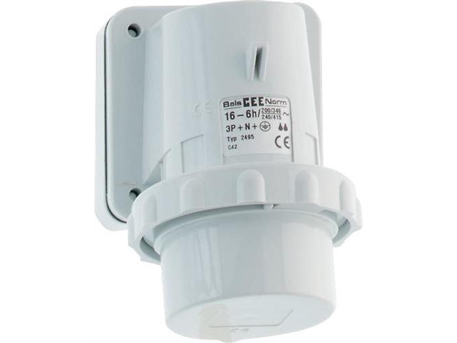 Bals Cee Indtag H6 230V 16A 3 Polet Hvid Påbygning, Flange 64X87 Mm Bund M20 Forniklet Ip67, Polyamid