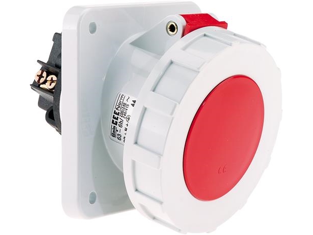 BALS CEE SocketH6 400V 63A 5-polig, röd infälld montering sned, fläns 100x92 mmIP67, polyamid | EL Artiklar - Cee & multipolär - Cee material | GameStuff