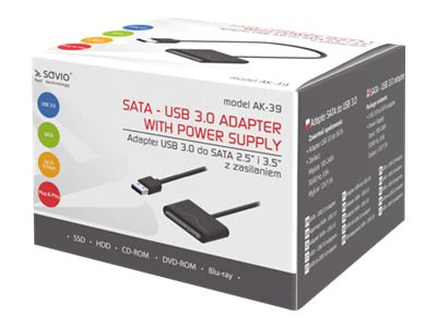 Savio Ak-39 Usb 3.0 - Sata Iii Adapter For 3.5/2.5" Drives With Power Supply - Adapter - Digital/Daten, Usb 3.0 Internal (19-Pin), Sata, Usb 2.0