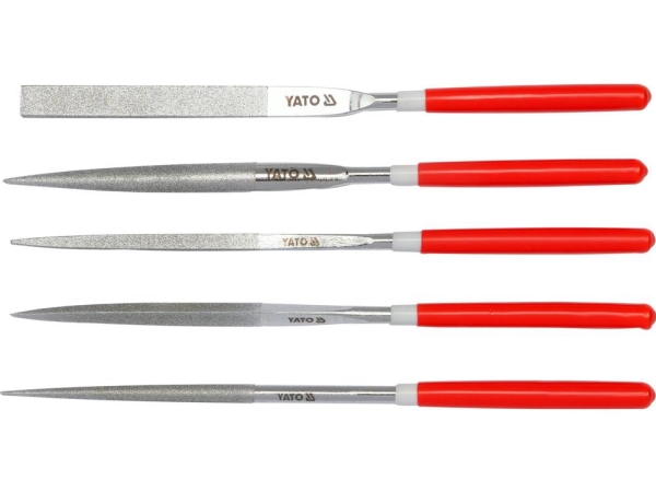 Yato YT-6156, Filsæt, Flad fil, Halv-rund fil, Rund fil, Firkantet fil, Trekantet fil, Metal, Kulstofstål, Plast, Rød