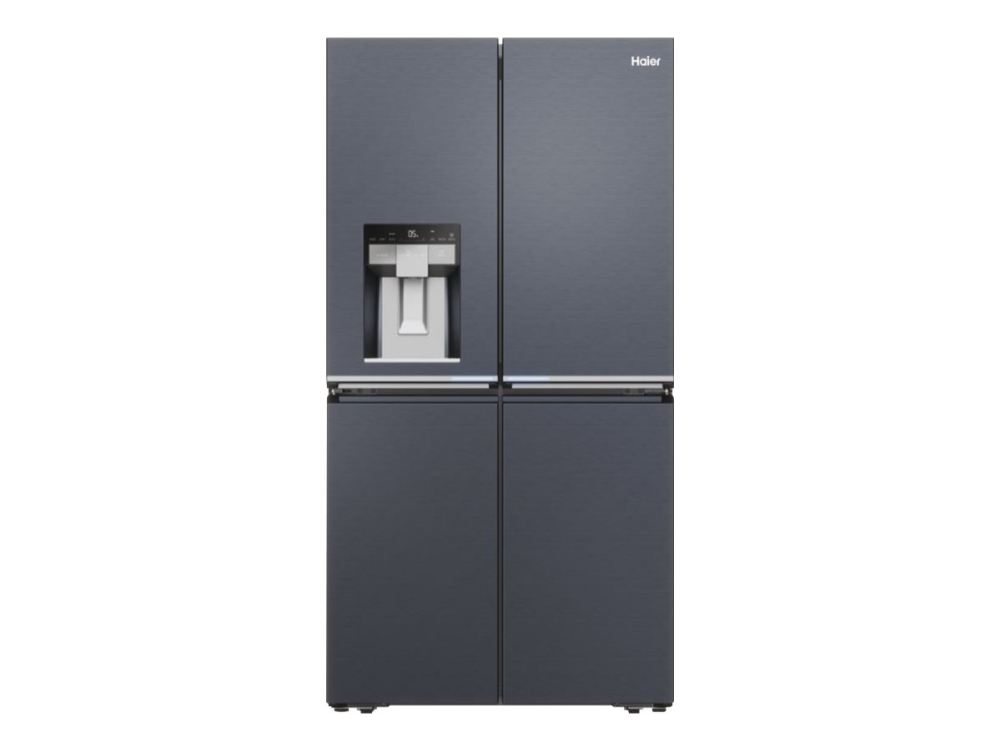 Haier Cube 90 Series 7 HCR7918EIMB - Køleskab/fryser - frans dør-bundfryser med isdispenser, vanddispenser - bredde: 90.8 cm - dybde: 75 cm - højde: 177.5 cm - 601 liter - Klasse E - børstet sort