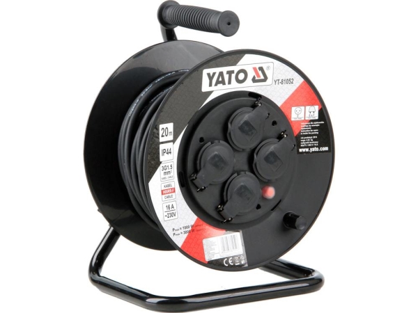 Yato YT-81052, Svart, Polyvinylklorid (PVC), 4 AC-utgångar, Typ E, Typ E, Rak | EL Artiklar - Kablar och ledningar - Kabelrullar | GameStuff