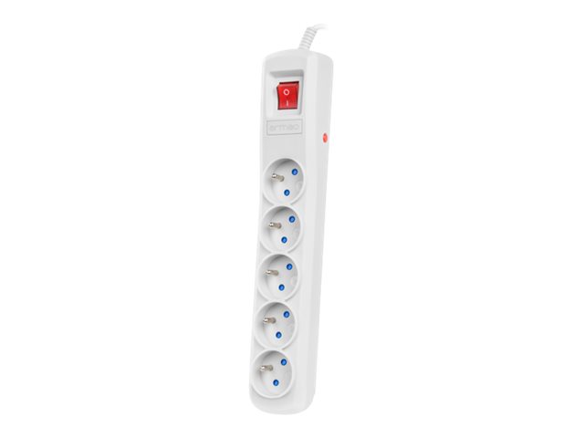 Armac R5 - Stikdåse - Beskyttende - Ac 250 V - 2500 Watt - Input: Type E - Output-Stikforbindelser: 5 (5 X Type E) - 5 M Ledning - Grå