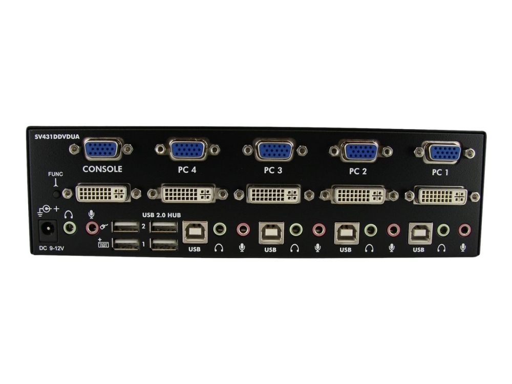 Startech 4 Port DVI VGA Dual Monitor KVM Switch USB with Audio and USB 2.0 Hub (SV431DDVDUA) - KVM / audio / USB switch - 4 x KVM / audio / USB - 1 lokalbruger - desktop - for P/N: IM12D1500P, SVA12M2NEUA, SVA12M5NA, USBDVI4N1A6, USBVGA4N1A10, USBVGA4N1A6
