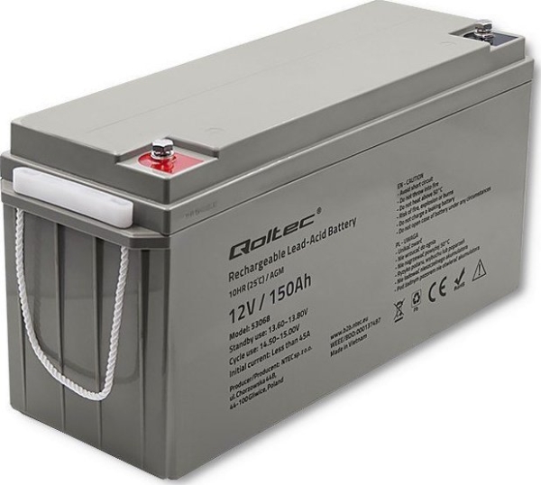 Qoltec 53068 Agm Baterija 12V 150Ah Maks. 2250A