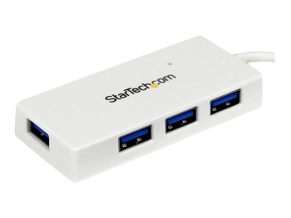 Startech 4 Port Usb 3.0 Hub - Multi Port Usb Hub W/ Built-In Cable - Powered Usb 3.0 Extender For Your Laptop - White (St4300minu3w) - Hub - 4 X Supe