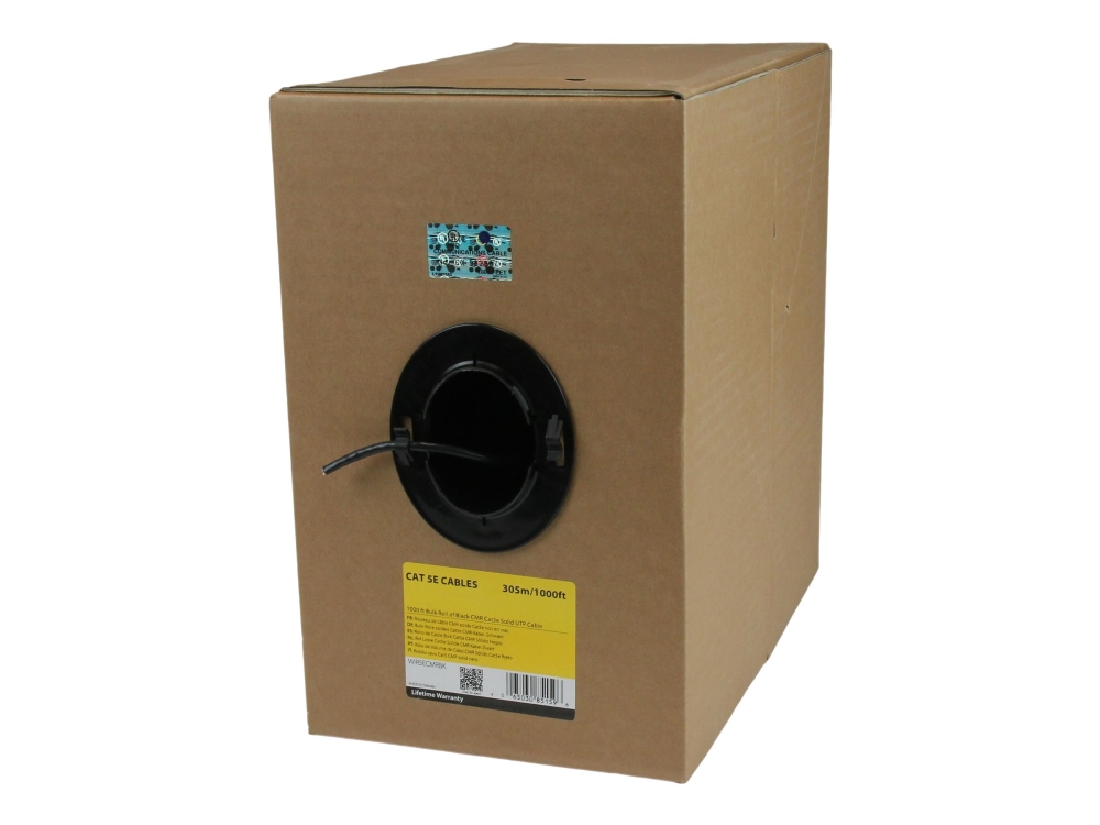 Startech.Com 1000 Ft Bulk Roll Of Black Cmr Cat5e Solid Utp Riser Cable - Cat 5E Riser Cable - Cat.5E Cmr Ethernet Cable - 24 Awg - Black (Wir5ecmrbk