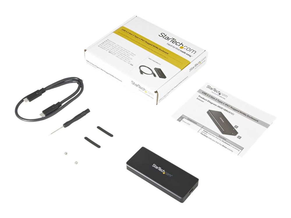 StarTech.com USB-C 10 Gbit/s M.2 NVMe PCIe SSD-inneslutning - Slitstark aluminium externt M.2 PCIe M-Key-hölje IP67-klassad - 1 GB/s läs/skriv - Stöder 2230/2242/2260/2280 - TB3-kompatibel - Mac/PC - Förvaringslåda - M.2 - M.2 Card - USB 3.2 (Gen 2) - svart - för P/N: PEXUSB321C | Datorkomponenter - Hårddisk & Lagring - Kabinett & docking | GameStuff