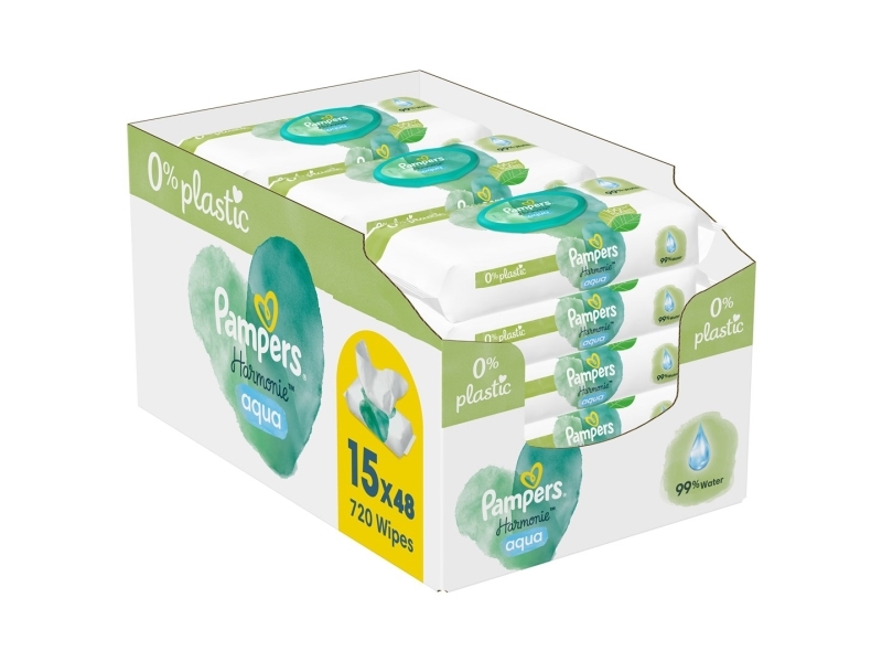 Pampers Harmonie Aqua Servetls Kdikiams, 15 Pakuoi, 720 Servetli