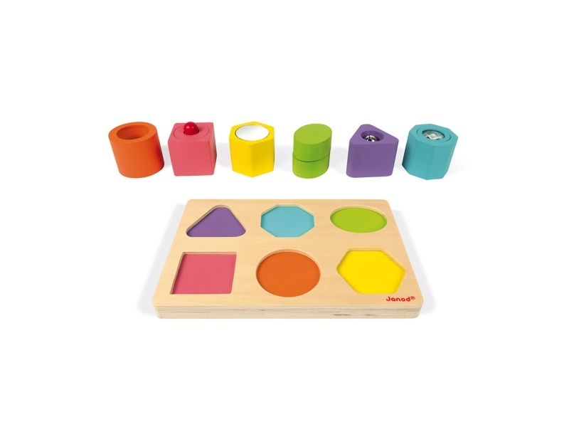 Janod I Wood Shapes & Sounds 6-Block Puzzle (Wood), Træ, Frankrig, 203 Mm, 70 Mm, 135 Mm, 1 Stk