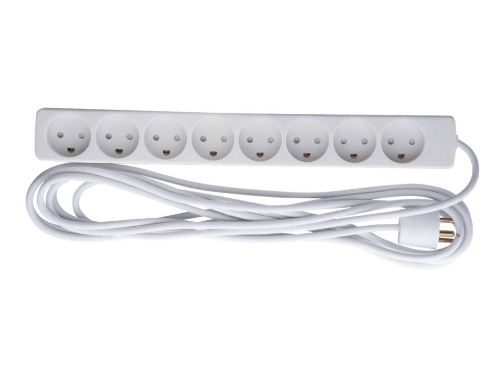 MicroConnect - Effektband - AC 230 V - ingång: Typ K - utgångskontakter: 8 (8 x Typ K) - 5 m sladd - Danmark - vit | EL Artiklar - Andra EL - Pluggar och uttag | GameStuff