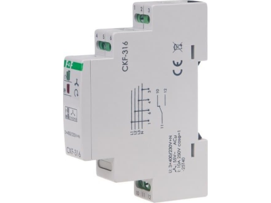 F&Ampf Mikroprocessorbaseret Fasefølge- Og Fasetabsdetektor Din-Skinnemontering True Rms Ckf-316-Trms