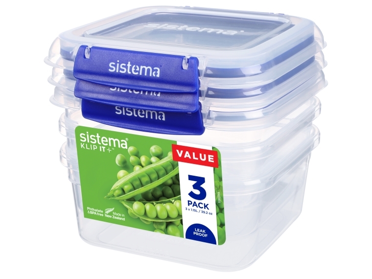 Sistema Madopbevaring - Klip It Plus - Square - 3-Pak - 1.15L - Blå