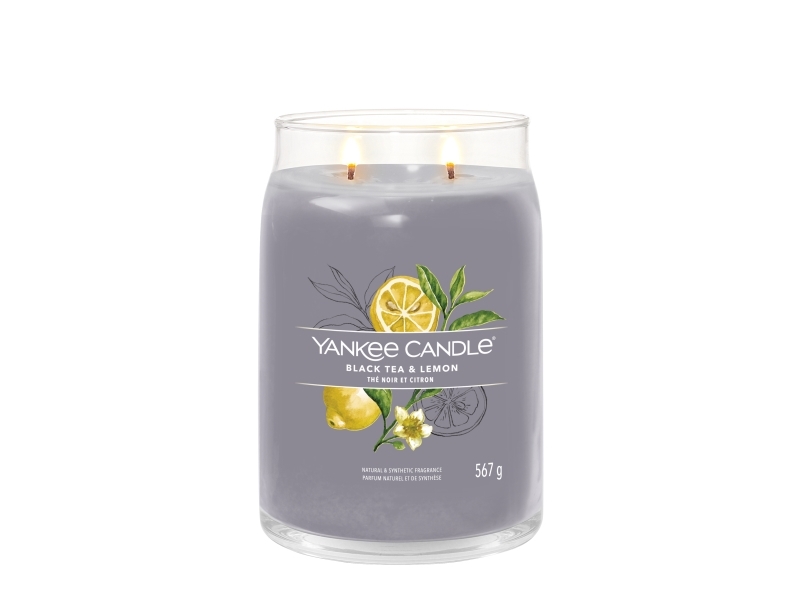 Yankee Candle Signature, Cylinder, Grå, Black tea (leaf), Citron, 90 h, 1 styck | Dofter - Doftljus/Doftpinnar | GameStuff