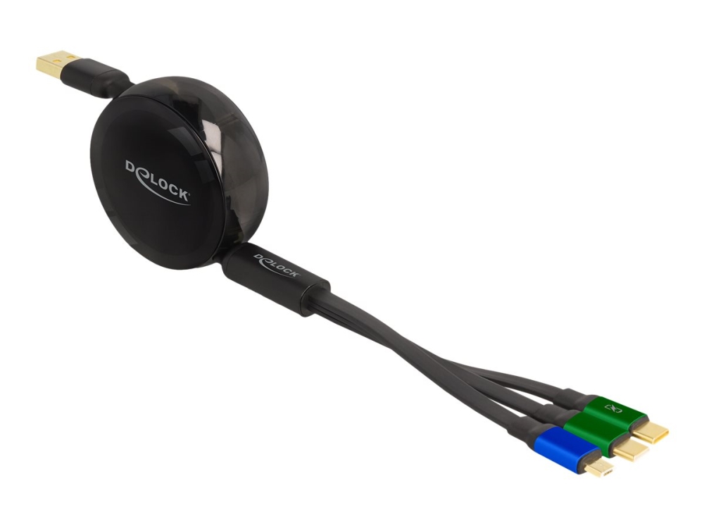 Delock - Usb-Kabel - Usb (Han) Til Micro-Usb Type B, 24 Pin Usb-C (Han) - Usb 2.0 - 10 V - 3 A - 1.13 M - Tilbagetrækkelig, Flad, Op Til 480 Mbps - S