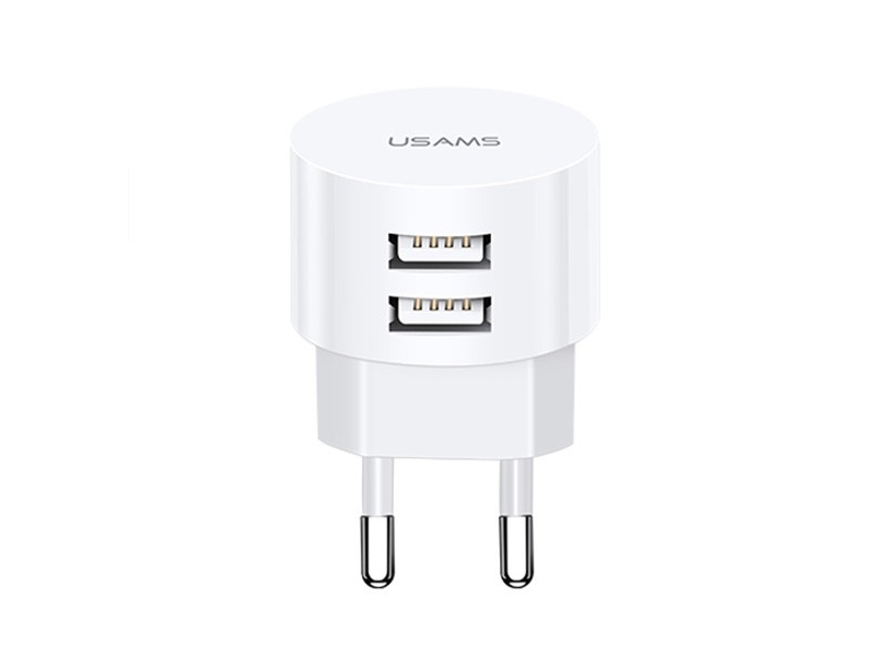usams T20 2,1A 2xUSB-lader - uden kabel - hvid