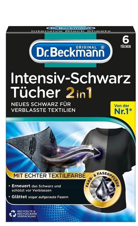Dr. Beckmann Sorte Genopbyggende Vaskeservietter (6 Stk.) – Farvefornyer & Fiberpleje T/ Sort Tøj