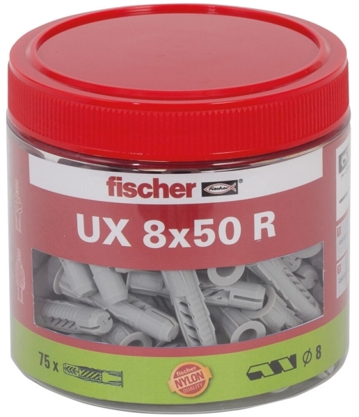 Fischer 531026, Skrue Og Vægstiksæt, Autoklaveret Gasbeton, Mursten, Beton, Gipsblok, Nylon, Grå, 50 Mm, 8 Mm