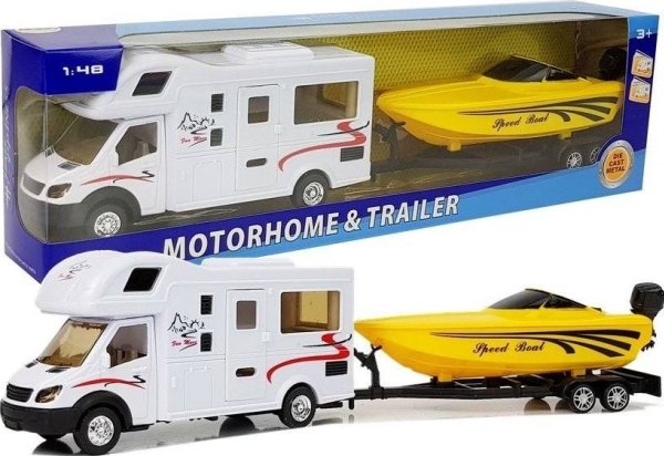 Lean Sport Camper med gul motorbåt och friktionsfinish 1:48 (7581) | Leksaker - Bilar och andra fordon - Lastbilar | GameStuff