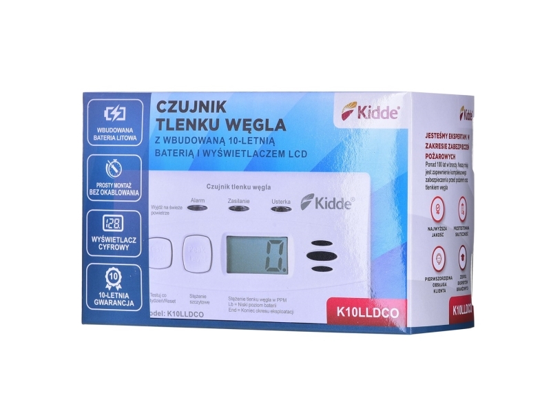LCD kulilte- og carbonmonoxiddetektor K10LLDCO Kidde