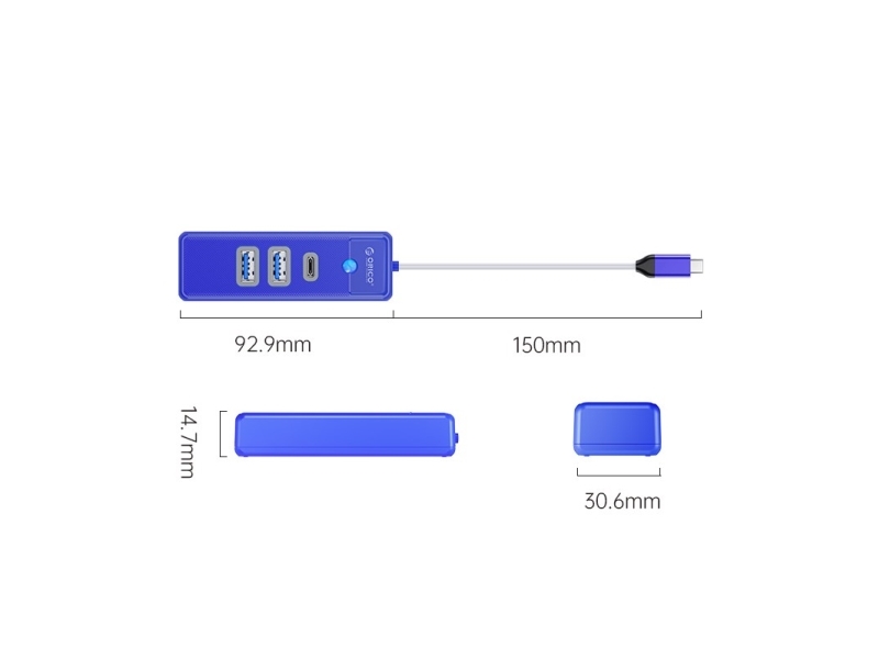 Usb-Hub Orico Orico Hub Usb-C 2X Usb-A 3.1 + Usb-C, Blå