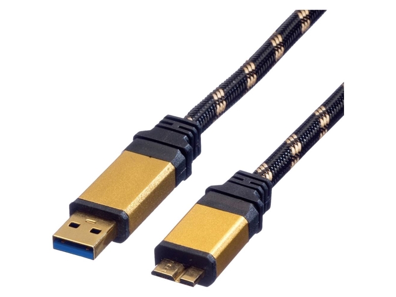Roline 11.02.8878, 0,8 M, Usb A, Micro-Usb B, Usb 3.2 Gen 1 (3.1 Gen 1), Hanstik/Hanstik, Sort, Guld