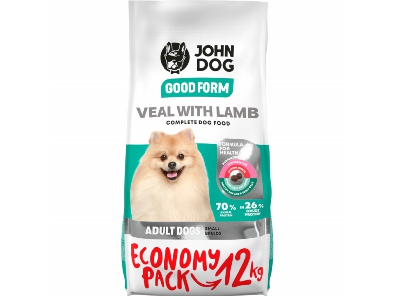 John Dog Good Form Adult Mini Kalbfleisch Mit Lamm - Hundetrockenfutter - 12Kg