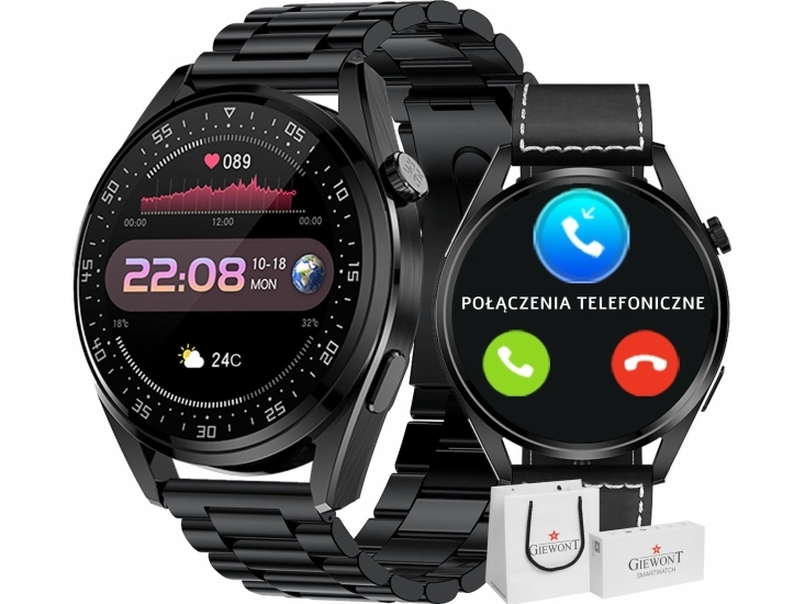 Smartwatch Giewont Gw450-2 Black + Black Leather Strap