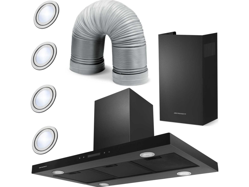 Gartraukis Berdsen BE-90E juodas 90 cm viryklės gaubtas