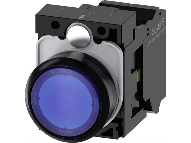 Lystrykknap blå, Trykknap, flad, med hållare, 1 NO, LED modul med integrerad LED 24 V AC/DC, fjeder | EL Artiklar - Elcentral - Tryckknapp & signallampa | GameStuff