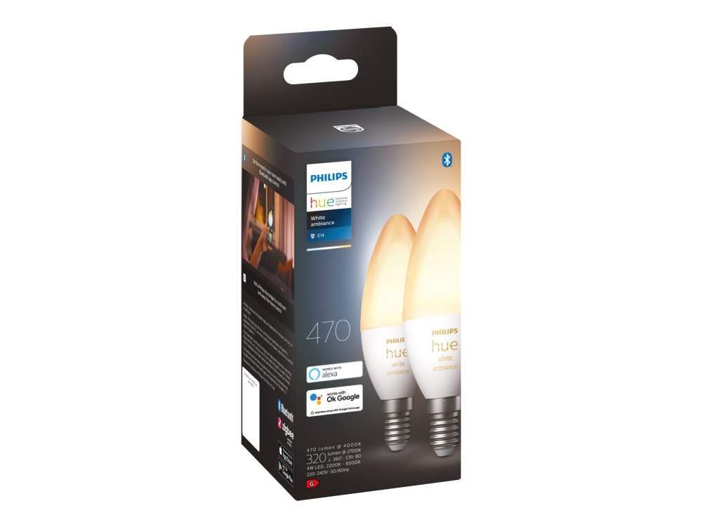 Philips Hue White Ambiance Led Glödlampa Form: B39 E14 4 W Motsvarande 25 W Klass G Varmt Till Kallt Vitt Ljus 2200 6500 K Paket Om
