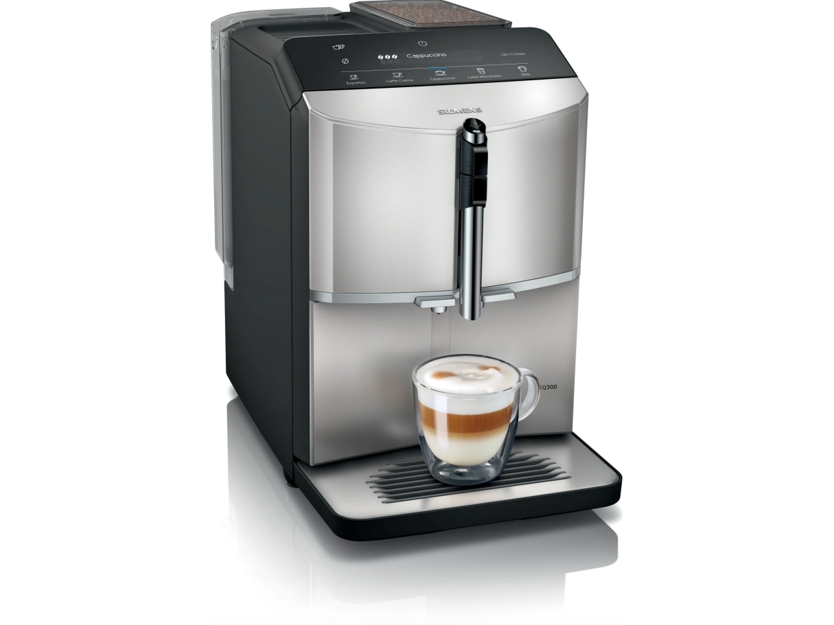 procedure solid magi Siemens EQ.300 TF303E07, Espressomaskine, 1,4 L, Kaffebønner, Indbygget  kværn, 1300 W, Sort, Metallic, Sølv