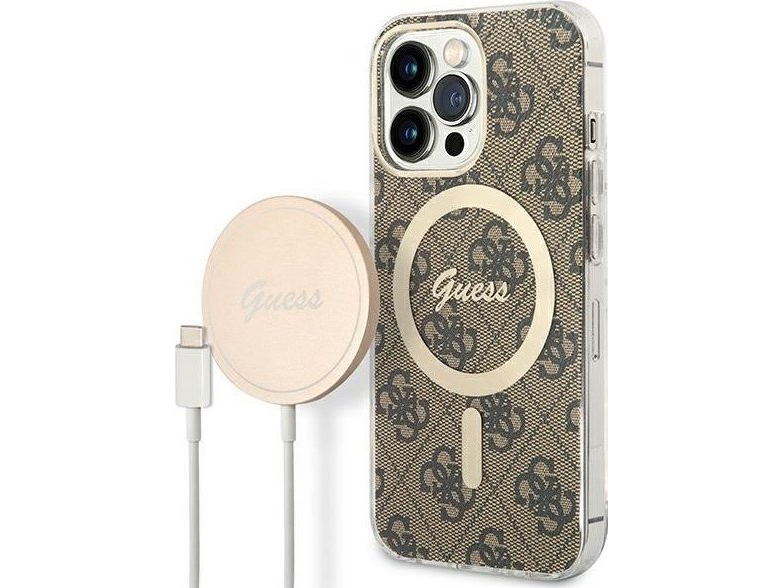 Guess Guess laddningsfodral + trådlös laddare GUBPP13LH4EACSW Apple iPhone 13 Pro brun/brun hårt fodral 4G Print MagSafe | Tele & GPS - Fast & IP telefoner - Trådlösa telefoner | GameStuff