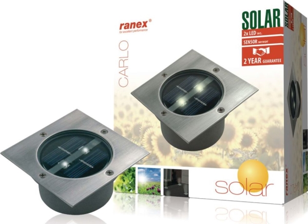 Ranex 5000.198 Solar Bodeneinbaustrahler, Viereckig, Außen-Bodenbeleuchtung, Edelstahl, Ip67, Garten, 1 Glühbirne(N), Led