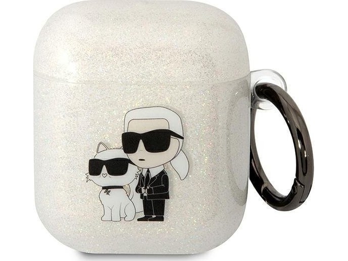 Karl Lagerfeld Karl Lagerfeld Kla2hnkctgt Airpods 1/2 Cover Transparent Glitzer Karl&Choupette
