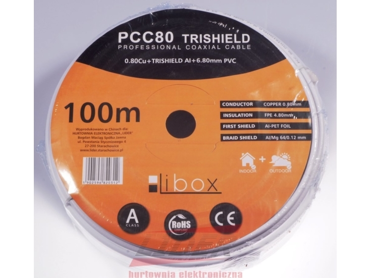 Libox Koaksialkabel Pcc80 100M, 100M, Rg-6/U, Hvid