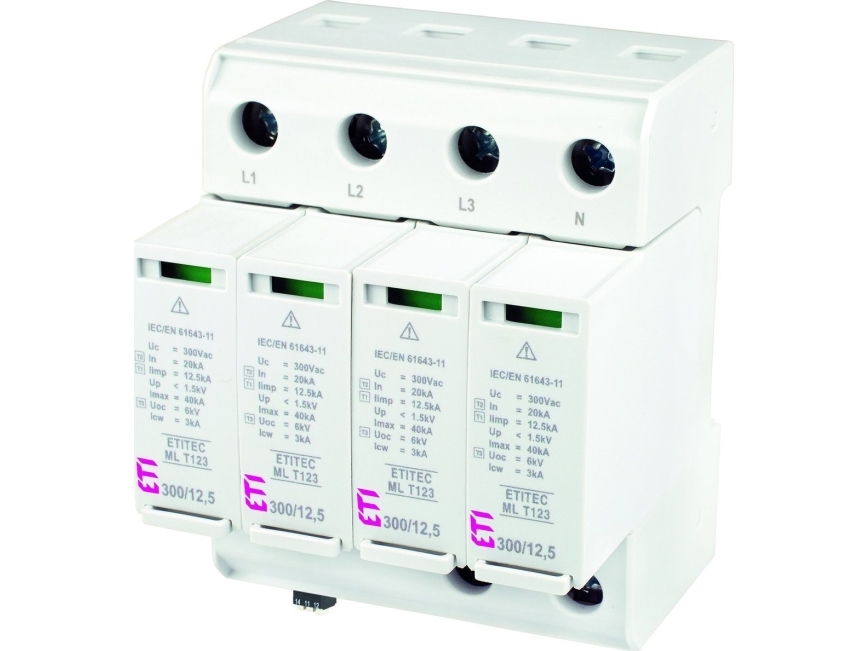 Eti-Polam Overspændingsafleder B+C+D Type 1+2+3 4P Etitec Ml T123 300/12,5 4+0 002440667