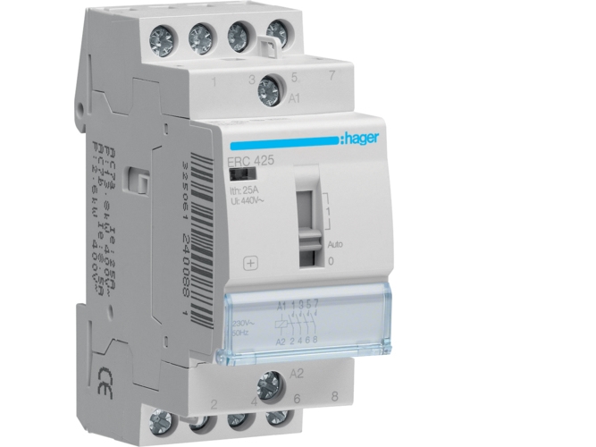 Hager Kontaktor med omskifter 25A 4 slutte 230V 2M, ERC425 (ES420A)