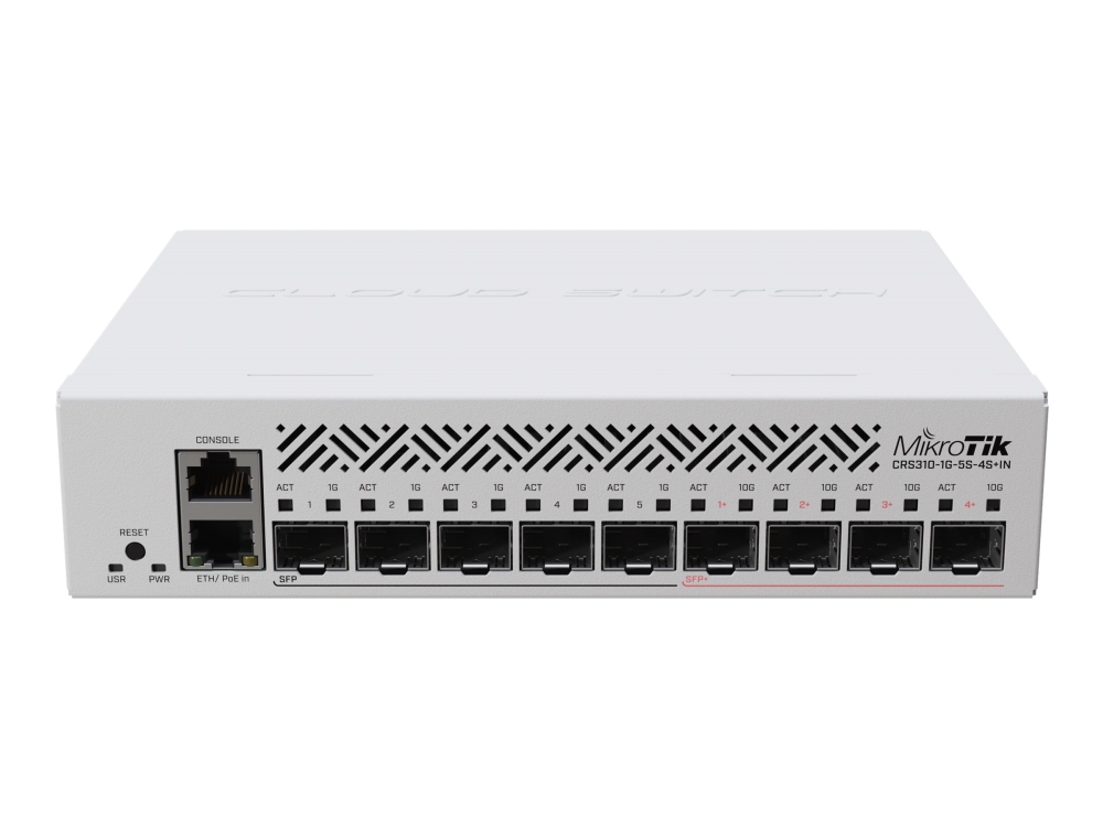 Mikrotik Crs310-1G-5S-4S+In - Switch - L3 - 5 X Gigabit Sfp + 4 X 10 Gigabit Sfp+ + 1 X 10/100/1000 - Desktop, Monterbar På Stativ - Poe+ - Dc-Strøm