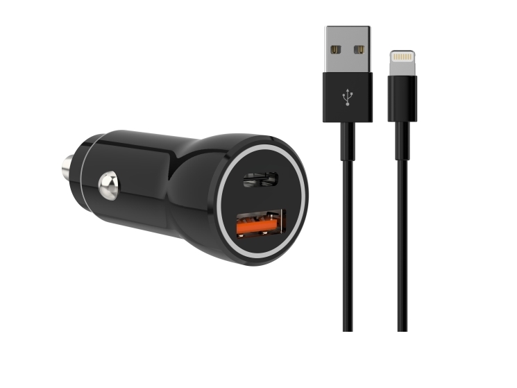 Sinox 12V Duales Usb Autoladegerät. 18W Usb A + 20W Usb C. Schwarz
