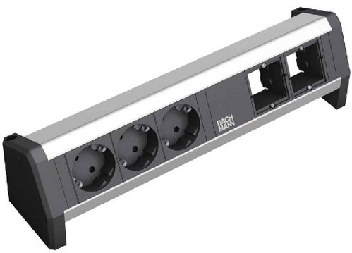 Bachmann 3X Schuko 2X Gst18, Type F, Aluminium, Plast, Sort, Sølv, Aluminium, Plast, 3 Ac Stikkontakt(Er), 230 V