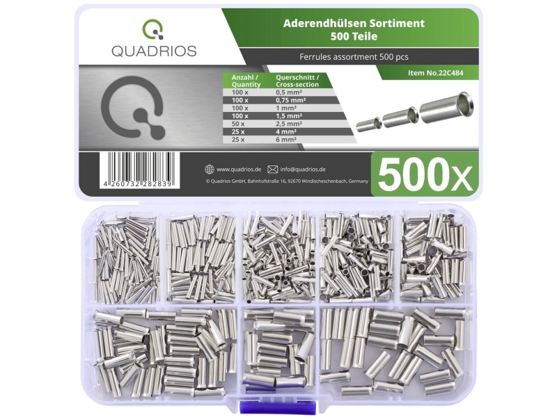 Quadrios 22C484 Kabelsko-Sortiment 0.5 Mm², 0.75 Mm², 1.0 Mm², 1.5 Mm², 2.5 Mm², 4.0 Mm², 6.0 Mm² Uisoleret 500 Stk