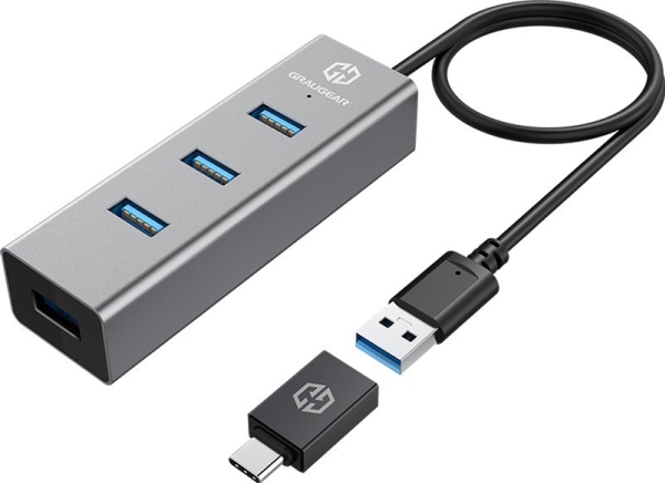 Graugear Usb-Hub, 4 Porte, Inkl. Usb-C-Adapter